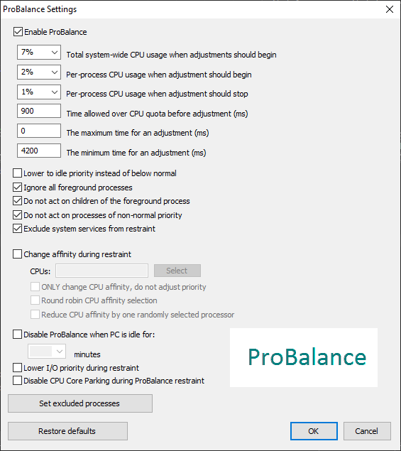 Консоль конфигурации ProBalance